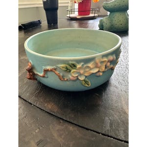 Roseville Pottery Apple Blossom Blue Bowl Planter 326-6 Vintage Art Deco 6 inch