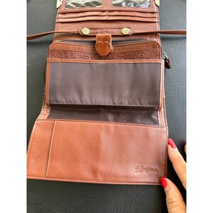 Brighton Cognac Brown Croc Embossed Leather Crossbody Wallet Bag Silver VGUC image 4