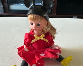 Vintage Disney Minnie Mouse kleine pop rode polkadot jurk gele schoenen EUC