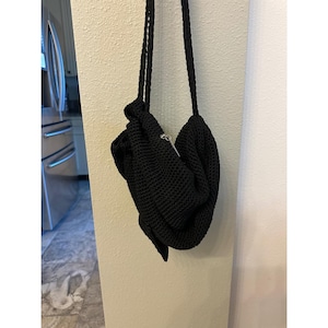 The Sak Black Crochet Drawstring Backpack Braided Straps Boho Shoulder Bag EEUC The Sak Drawstring Backpack Bags & Handbags for Women for  main image 3