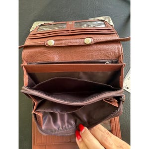 Brighton Cognac Brown Croc Embossed Leather Crossbody Wallet Bag Silver VGUC image 7