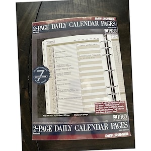 May include: A package of Day Runner 2-page daily calendar pages featuring a 7-ring binder design. The packaging displays a sample layout with handwritten notes, a 7-ring icon, and text indicating a page size of 8.5 inches by 11 inches.