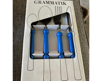 IKEA Grammatik Flatware Set Blue Handles Stainless Steel 24 Piece NIP