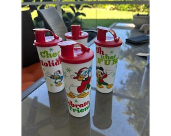 Tupperware Disney Mickey Minnie Donald Duck Holiday Tumblers Set of 4 EUC