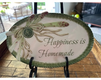 Fitz and Floyd Giardino Happiness is zelfgemaakte ovale aspergeschaal 10,5" EUC