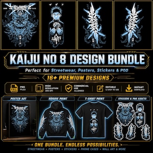 Kaiju Hero Style (Kafka Inspired) Digital Art Bundle – 7 PNG Designs