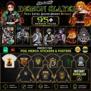 Bundel anime-stijl demon samoerai 95+ | Geïnspireerd door demonendoder | PNG: SVG| Ultra HD 10K