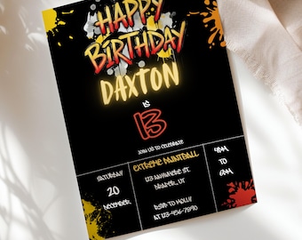 Invitación de cumpleaños con grafiti – Plantilla editable de Canva / Plantilla para fiesta de arte urbano (descarga digital)