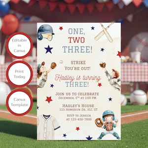 Baseball 3rd Birthday Party Invite Editable Template Canva Digital Download