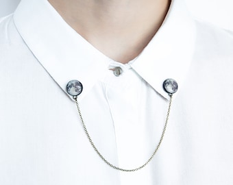 Full Moon collar pins Shirt accessories galaxy collar chain brooches gift unique