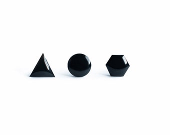 Black stud earrings Geometric jewelry triangle hexagon earrings black studs surgical steel