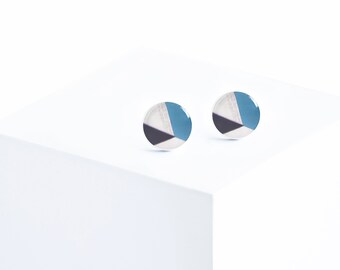 Geometric stud earrings Modern jewelry White blue stud earrings nickel free