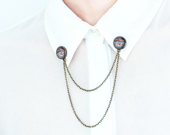 Jupiter collar pins Double collar chains Clothes accessories