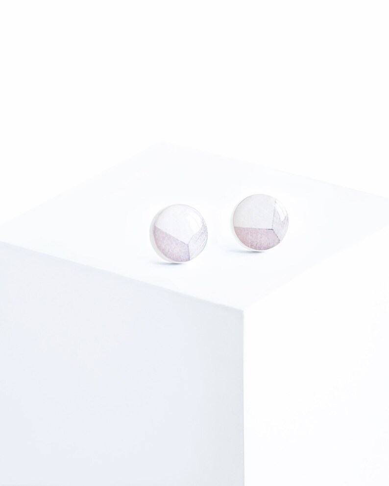 White stud earrings, light gray jewelry, geometric earrings post, gray stud earrings image 1