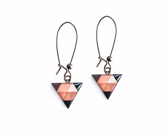 Triangle earrings brown, tiny dangle earrings little