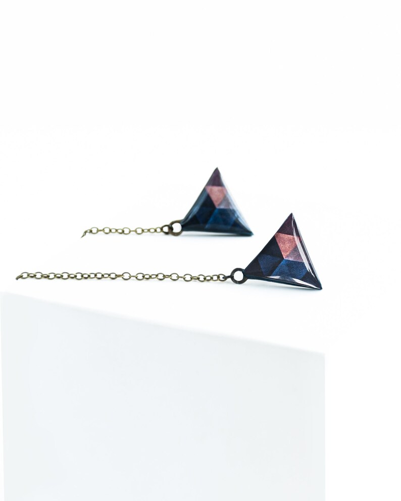 Navy blue triangle collar brooches, collar chain, geometric brooch, unique gift for her image 3