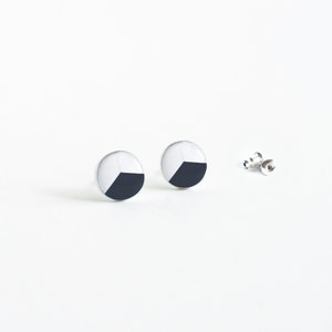 Black white stud earrings geometric post earrings hypoallergenic studs casual stud earrings surgical steel image 5