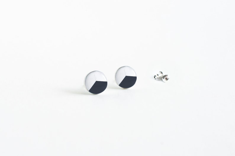 Black white stud earrings geometric post earrings hypoallergenic studs casual stud earrings surgical steel image 5