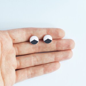 Black white stud earrings geometric post earrings hypoallergenic studs casual stud earrings surgical steel image 6