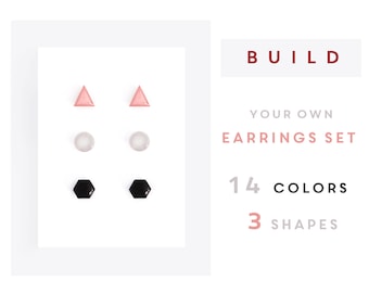 Stud earrings set three pairs Surgical steel Custom earrings set
