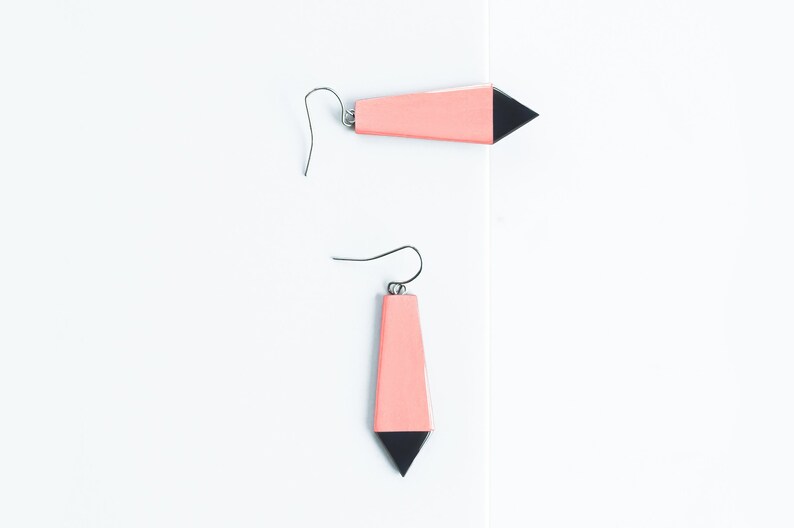 Geometric earrings Minimalist jewelry Living coral earrings gift for her unusual earrings Coral