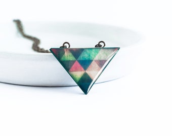 Triangle necklace Geometric jewelry Green necklace