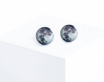Full moon earrings studs, astronomy jewelry full moon stud earrings space jewelry