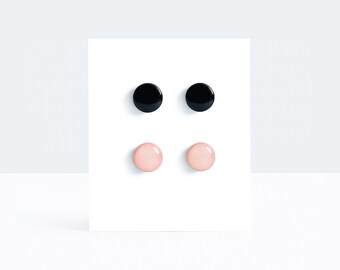 Stud earrings set, surgical steel post earrings, peach and black stud earrings, ohrstecker set