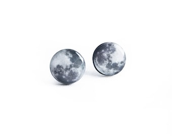 Full moon earrings studs, astronomy jewelry full moon stud earrings space jewelry