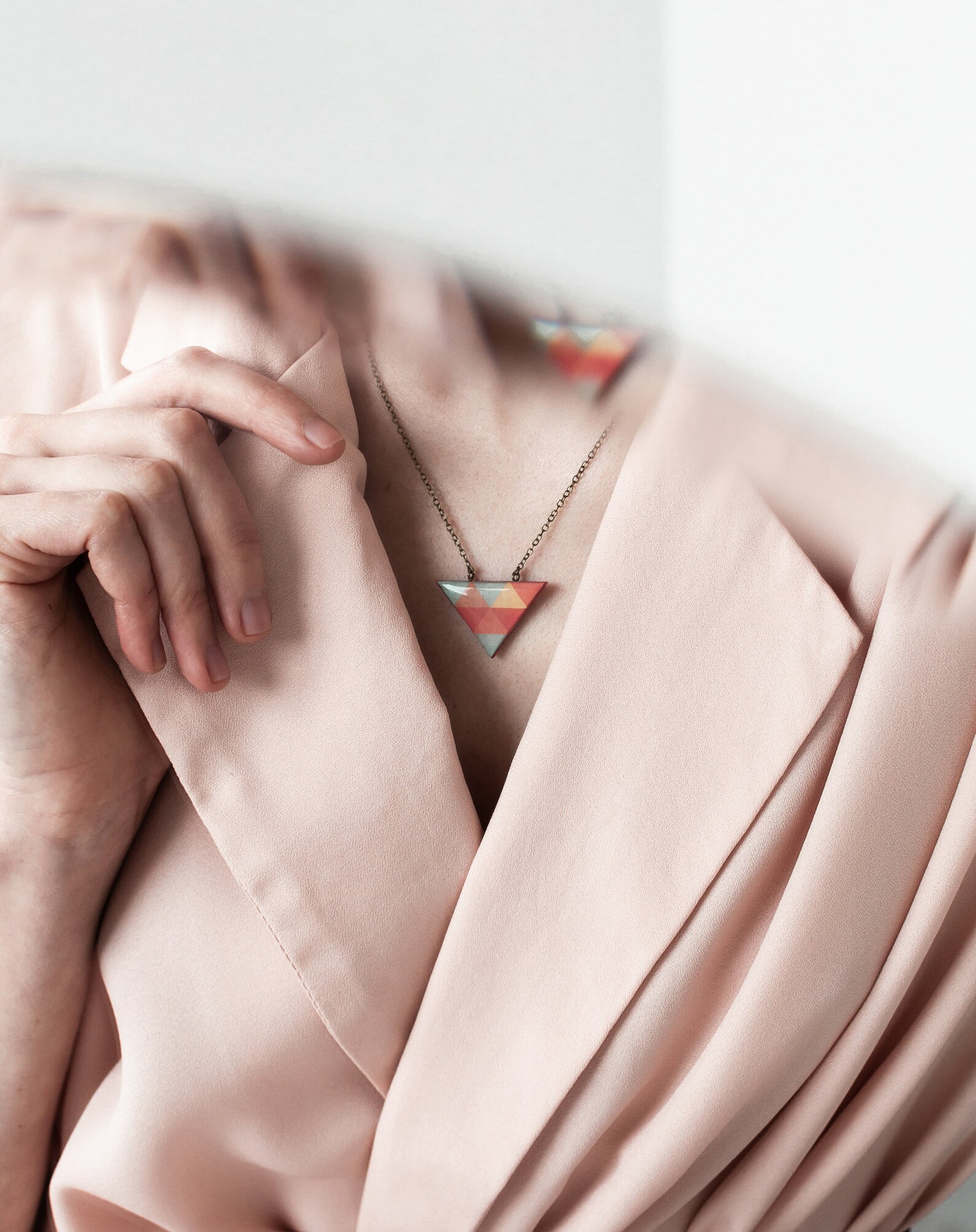 Triangle Necklace Geometric Jewelry Triangle Pendant Red | Etsy