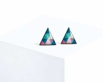 Triangle earrings studs, geometric jewelry emerald green post earrings geometric stud earrings gift for women