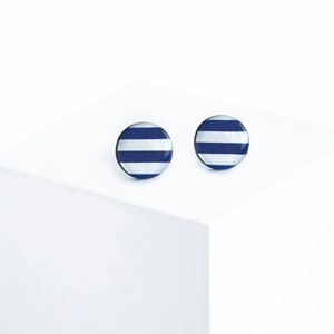 White blue stud earrings Navy jewelry Surgical steel striped earrings nautical Breton stripes image 1