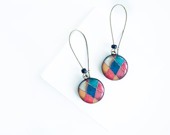 Mosaic earrings Stained glass jewelry Art deco earrings