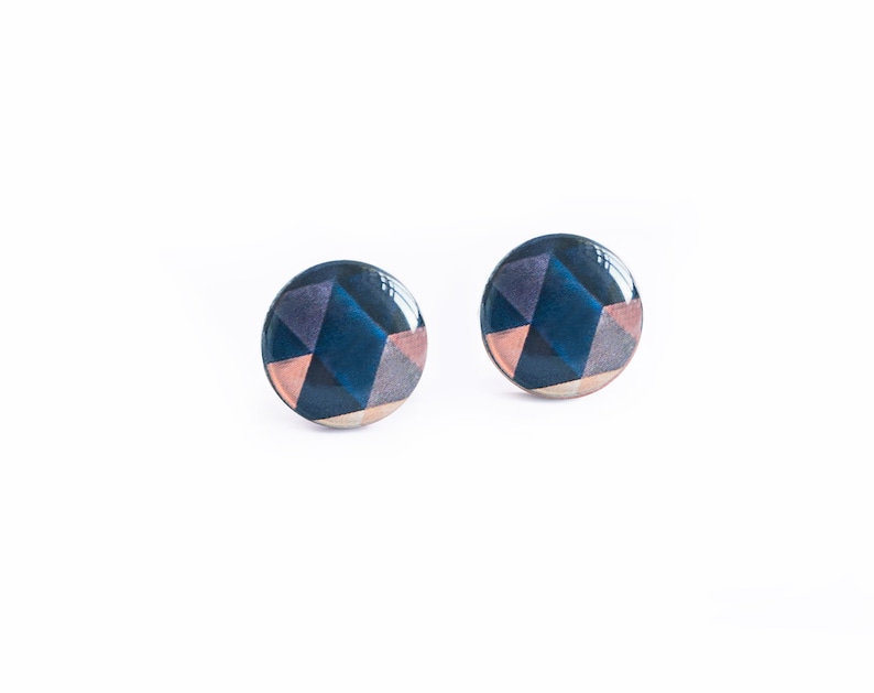 Geometric stud earrings nickel free earrings studs dark blue stud earrings ohrstecker modern jewelry handmade studs everyday wear image 6