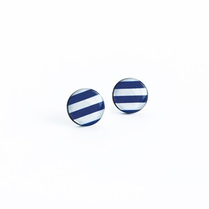 White blue stud earrings Navy jewelry Surgical steel striped earrings nautical Breton stripes image 2