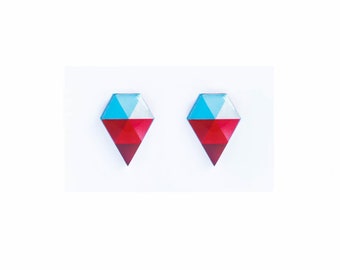 Red blue stud earrings Geometrci jewelry stylish post earrings surgical steel