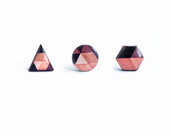 Brown stud earrings Geometric jewelry Set of triangle hexagon circle earrings