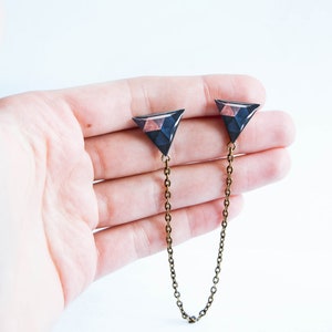 Navy blue triangle collar brooches, collar chain, geometric brooch, unique gift for her image 2