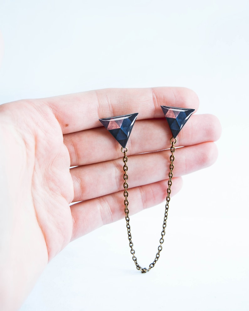 Navy blue triangle collar brooches, collar chain, geometric brooch, unique gift for her image 2