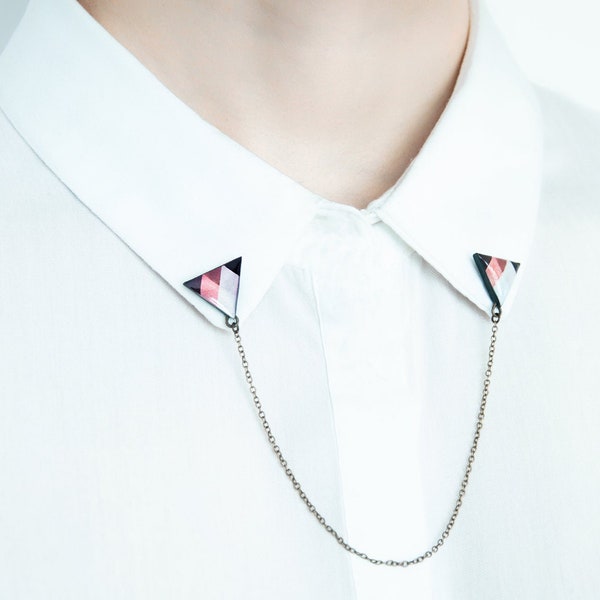 Triangle collar pins, unique accessory, collar chain, shirt brooches