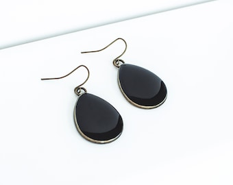 Teardrop earrings black, minimalist jewelry, dangle drop earrings