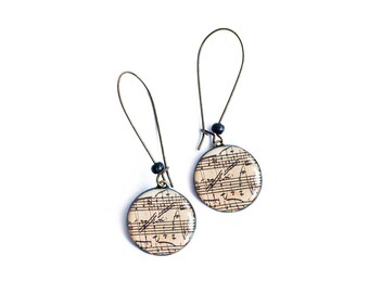 Sheet music earrings, music teacher gift