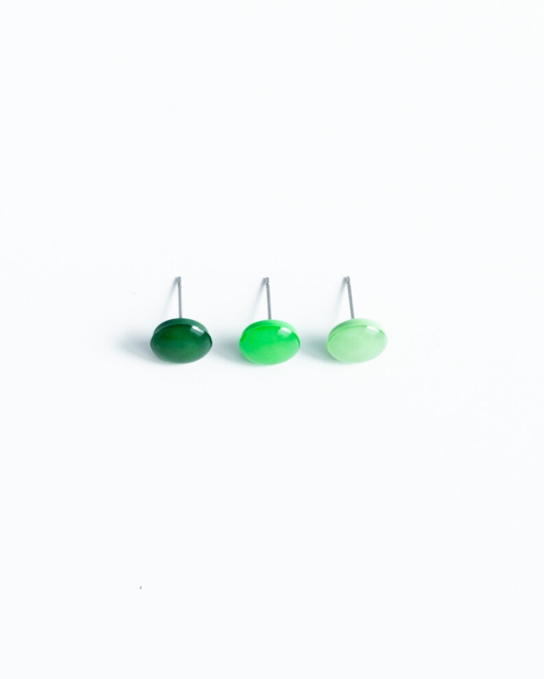 Green earrings studs Surgical steel stud earrings nickel free image 8
