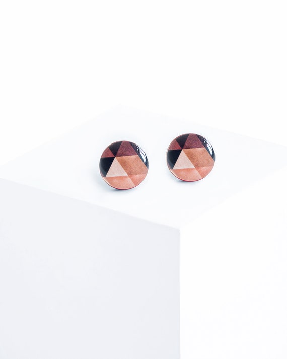 Brown stud earrings, geometric earrings studs, stud earrings for women, boucles d'oreilles