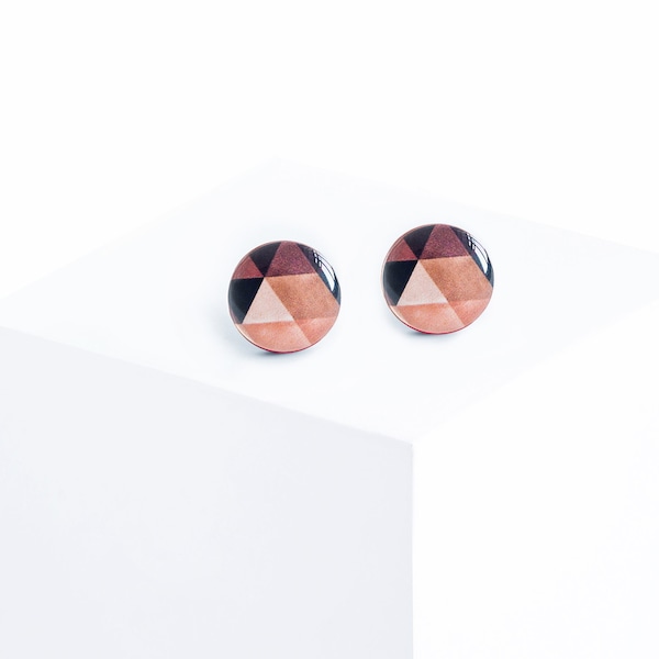 Brown stud earrings, geometric earrings studs, stud earrings for women, boucles d'oreilles