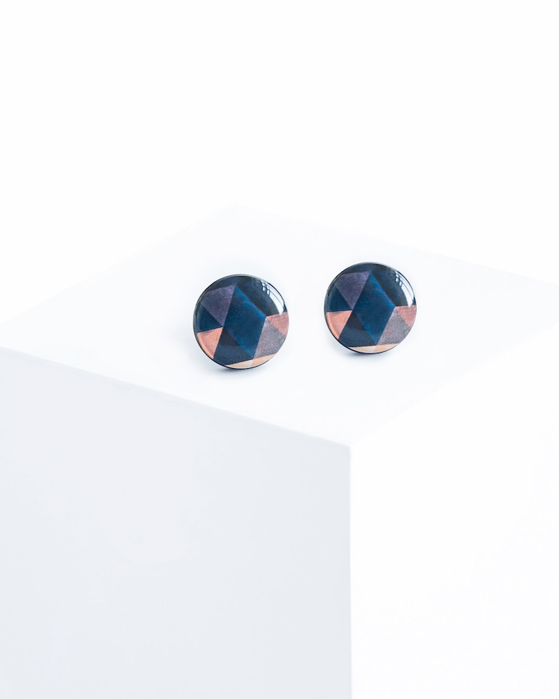 Geometric stud earrings nickel free earrings studs dark blue stud earrings ohrstecker modern jewelry handmade studs everyday wear image 1