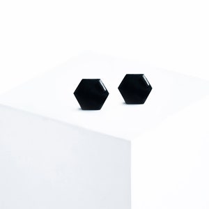 Black earrings studs Geometric jewelry Hexagon stud earrings black, nickel free