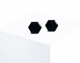 Czarne kolczyki sztyfty Geometryczna biżuteria Kolczyki sztyfty sześciokątne czarne, bez niklu