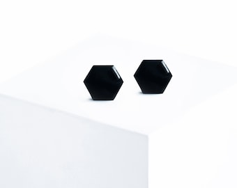 Black earrings studs Geometric jewelry Hexagon stud earrings black, nickel free