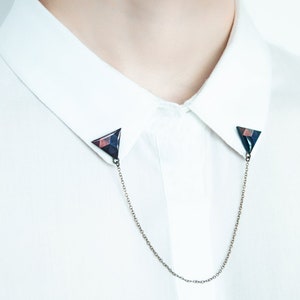 Navy blue triangle collar brooches, collar chain, geometric brooch, unique gift for her image 1